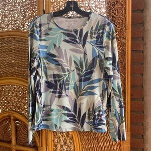 Hang Ten Women's Long Sleeve Leaf Print Top - Blue and Green